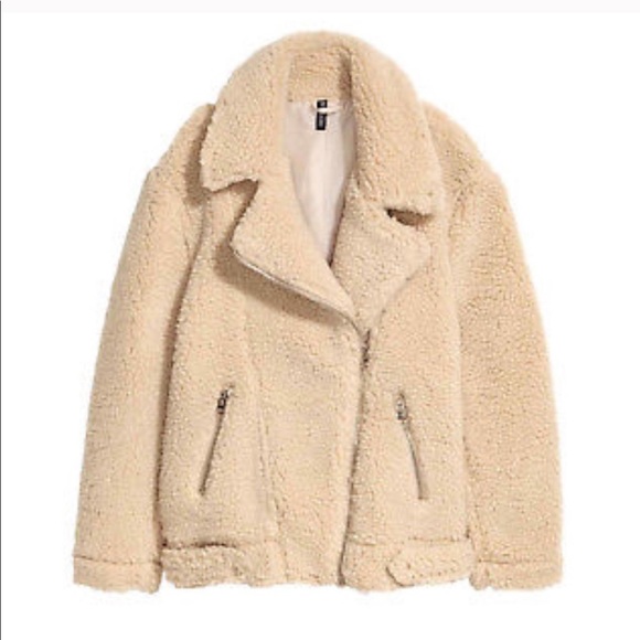 ✨H&M beige motto teddy jacket - Picture 3 of 8
